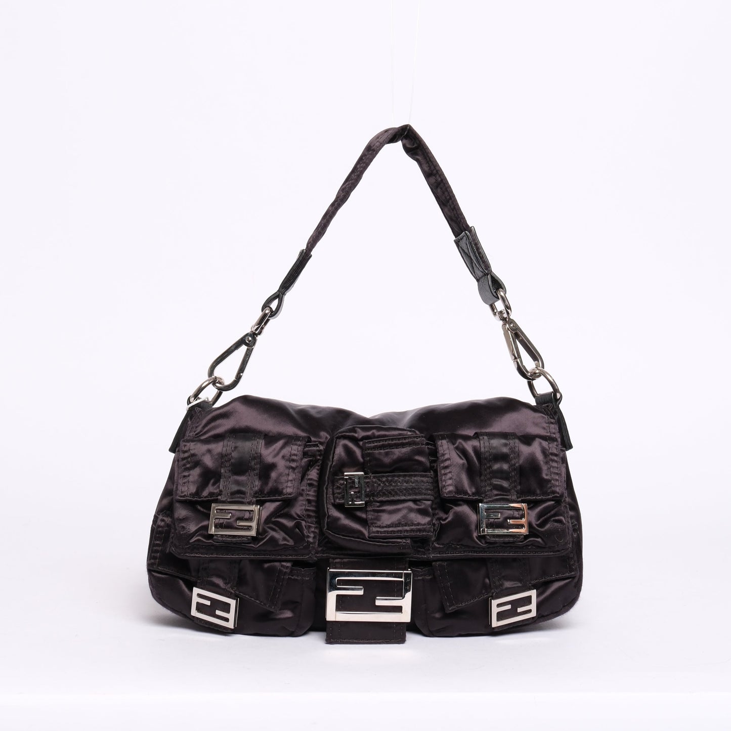 Fendi AW22 Multi Pocket Black Nylon Baguette