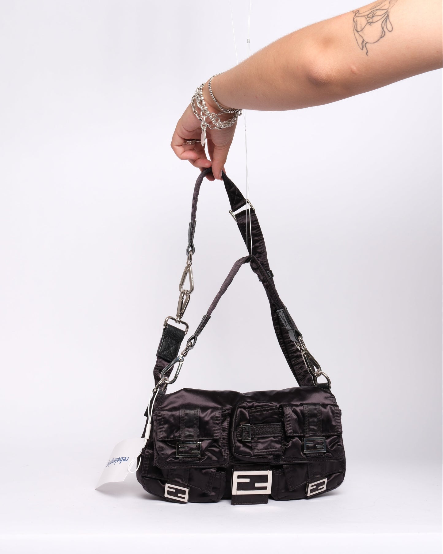 Fendi AW22 Multi Pocket Black Nylon Baguette