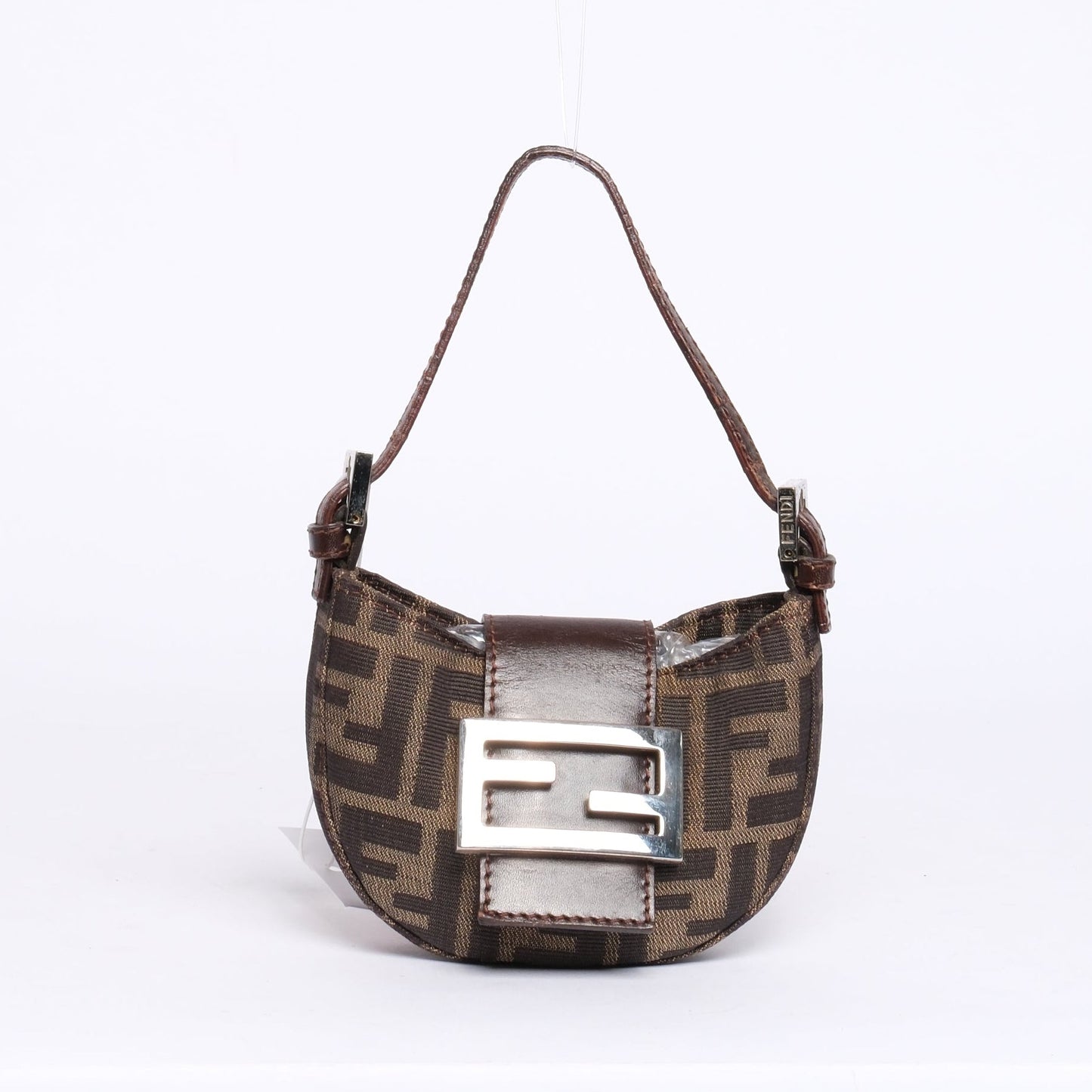 Fendi Brown Canvas Zucca Monogram Mini Croissant Top Handle Bag