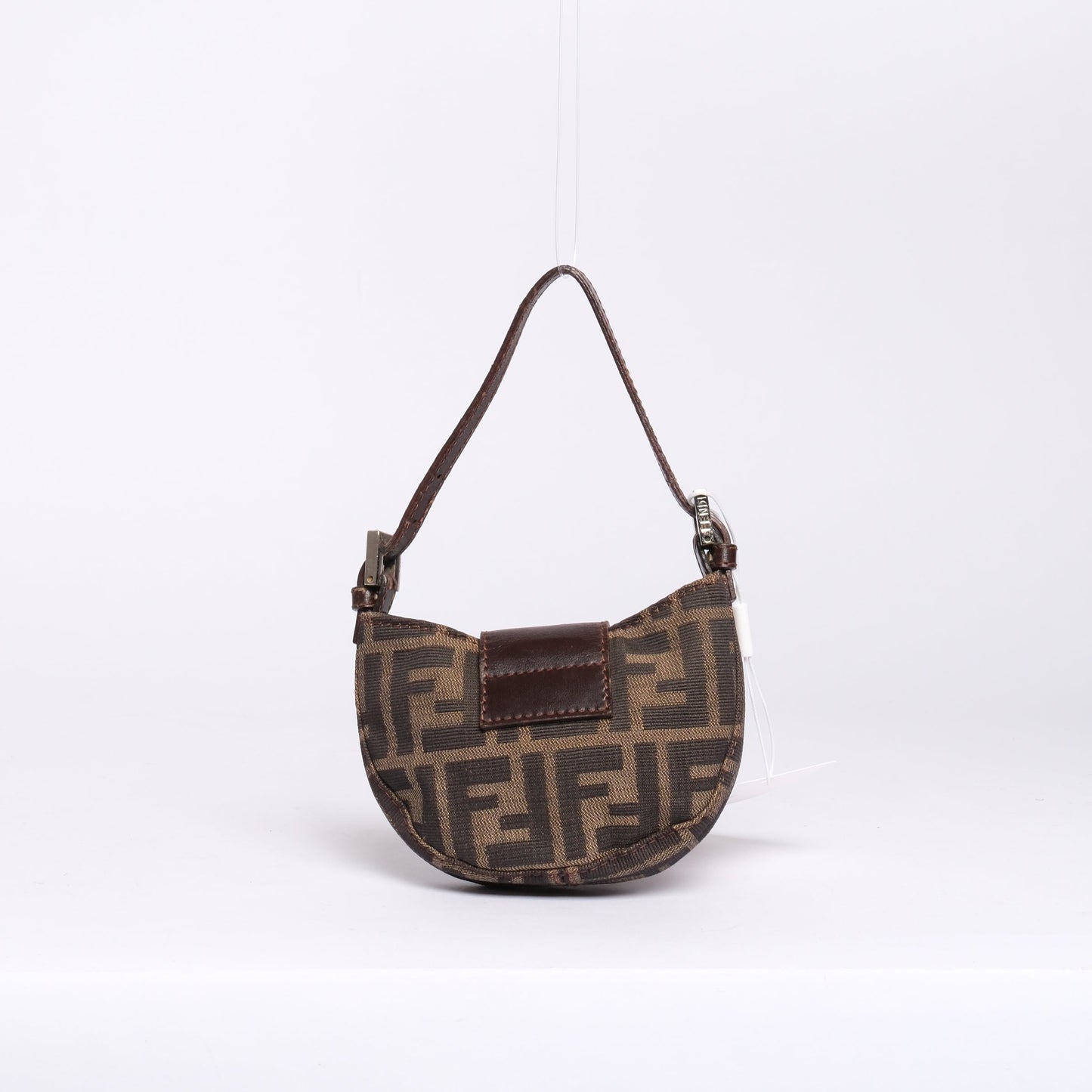 Fendi Brown Canvas Zucca Monogram Mini Croissant Top Handle Bag