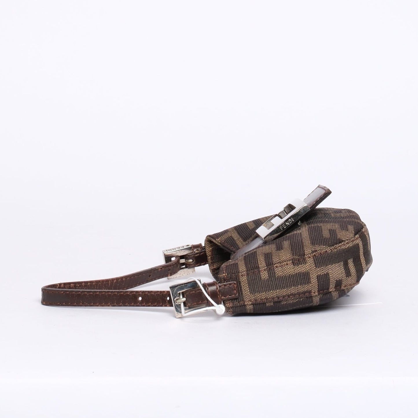 Fendi Brown Canvas Zucca Monogram Mini Croissant Top Handle Bag