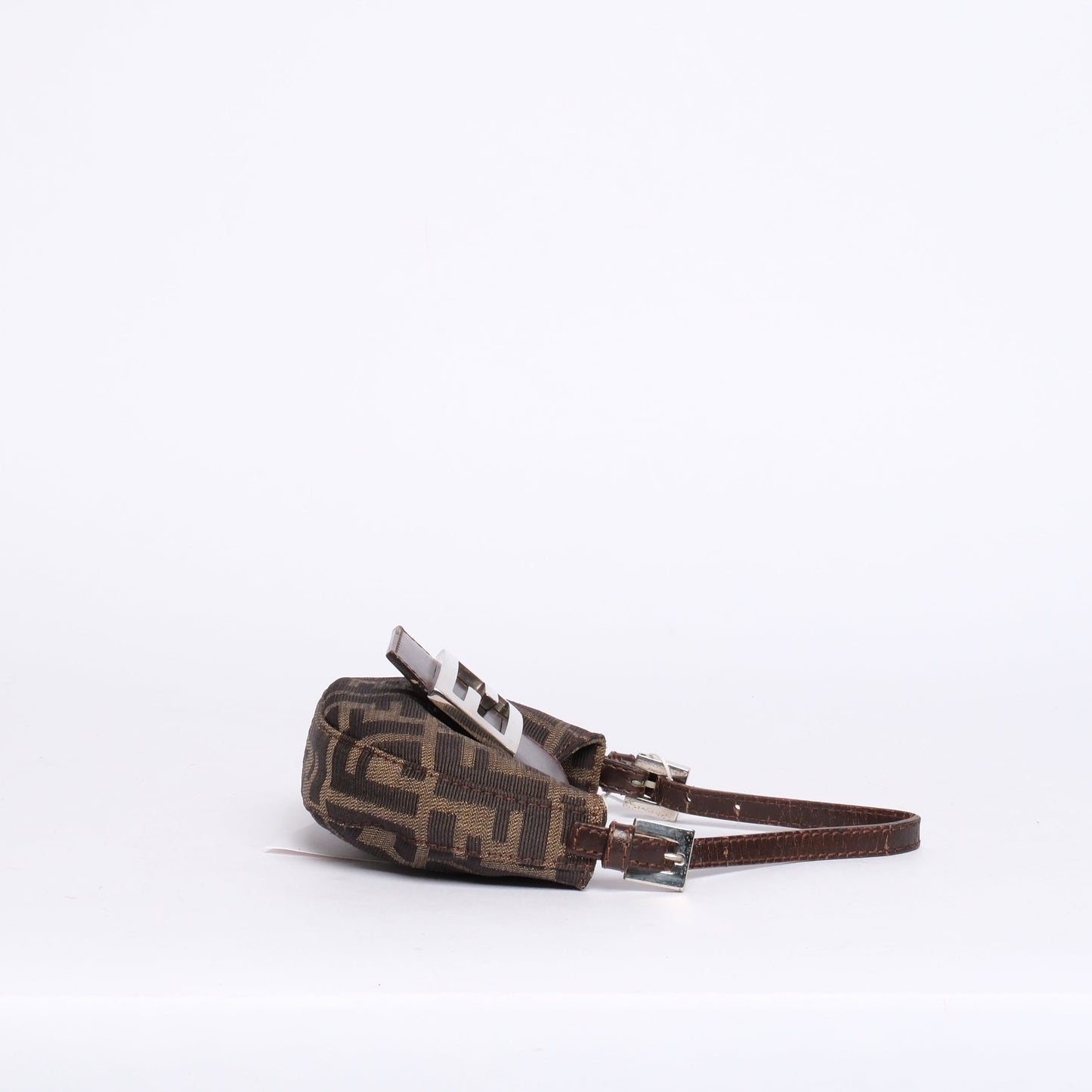 Fendi Brown Canvas Zucca Monogram Mini Croissant Top Handle Bag