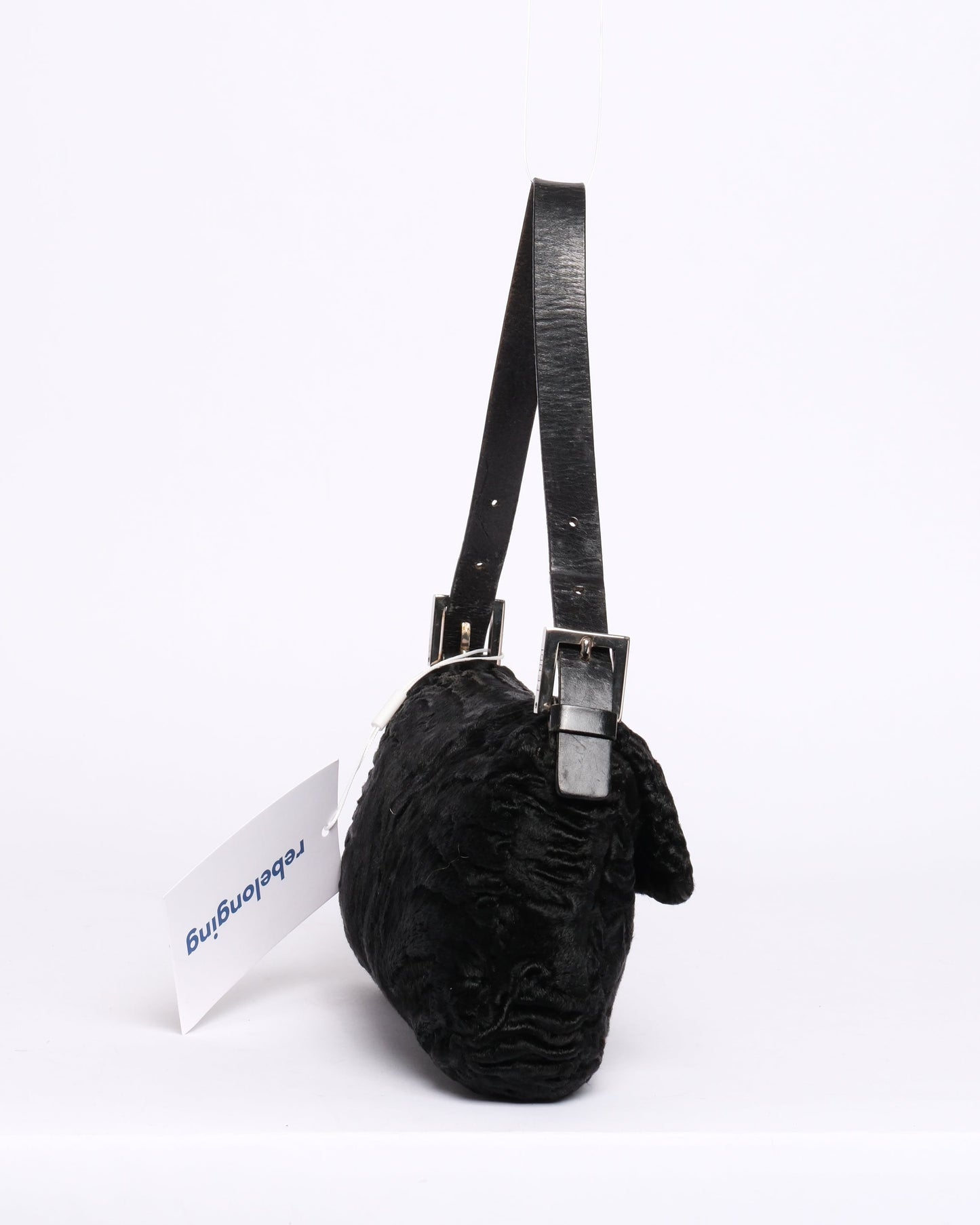 Fendi Black Astrakhan Ponyhair & Leather Baguette Shoulder Bag SHW