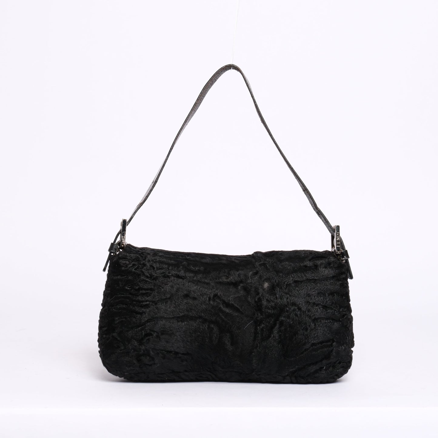 Fendi Black Astrakhan Ponyhair & Leather Baguette Shoulder Bag SHW