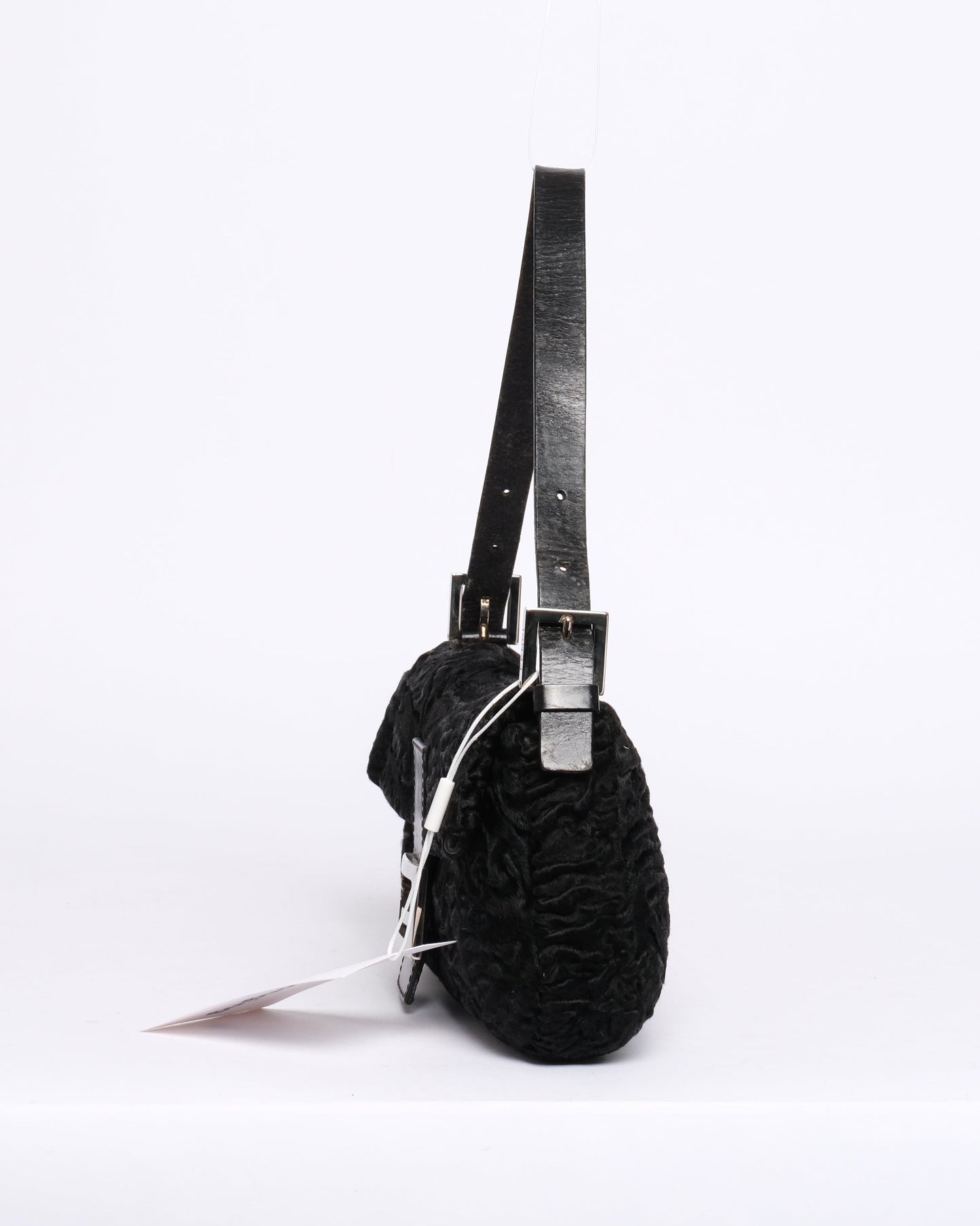 Fendi Black Astrakhan Ponyhair & Leather Baguette Shoulder Bag SHW