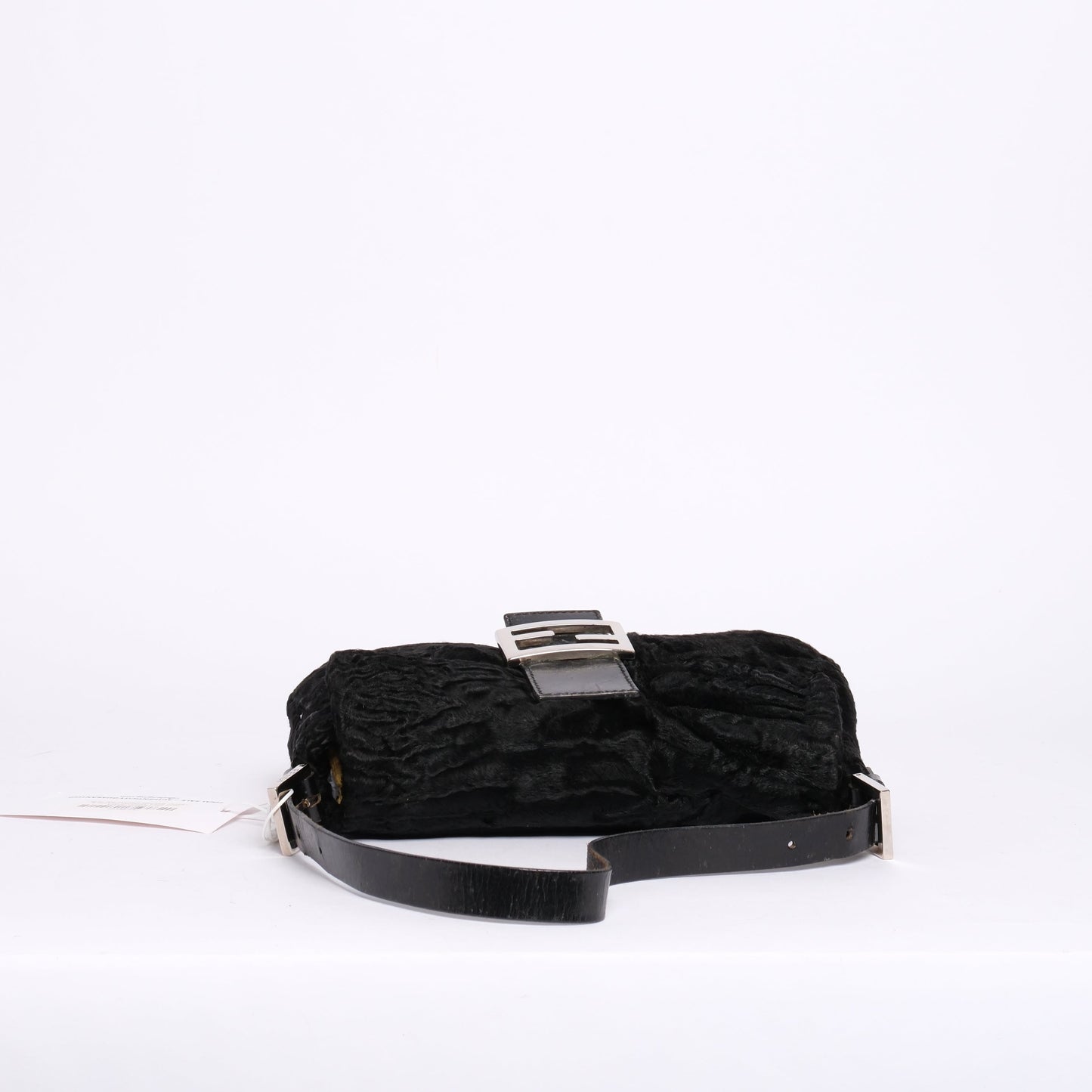 Fendi Black Astrakhan Ponyhair & Leather Baguette Shoulder Bag SHW