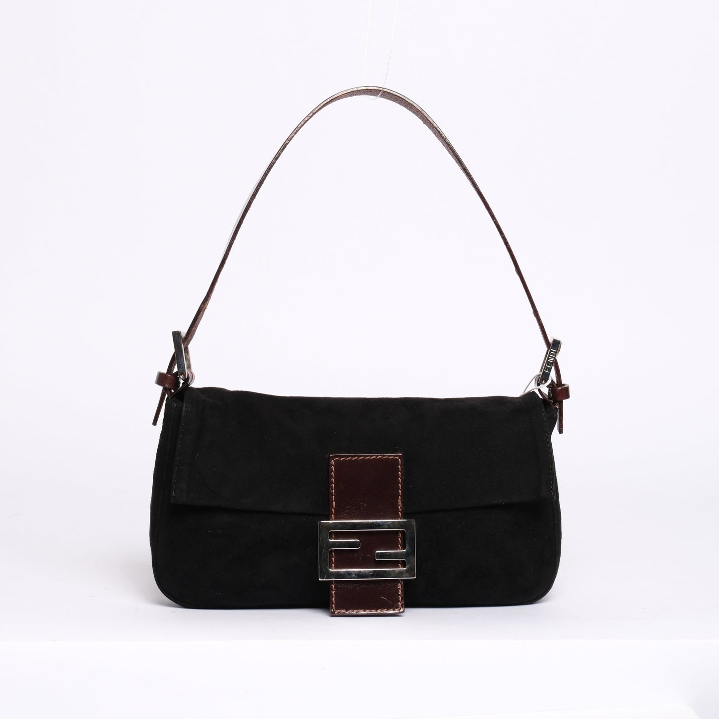 Fendi Black & Brown Suede & Leather Baguette Shoulder Bag