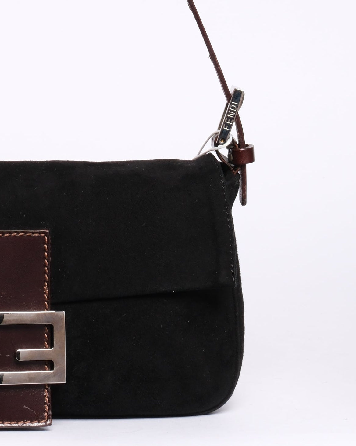 Fendi Black & Brown Suede & Leather Baguette Shoulder Bag