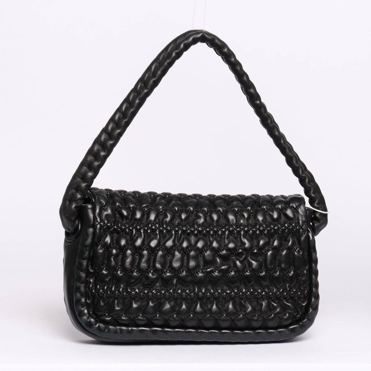 Chanel Black Ruffle Lambskin Leather Braided Handle Flap
