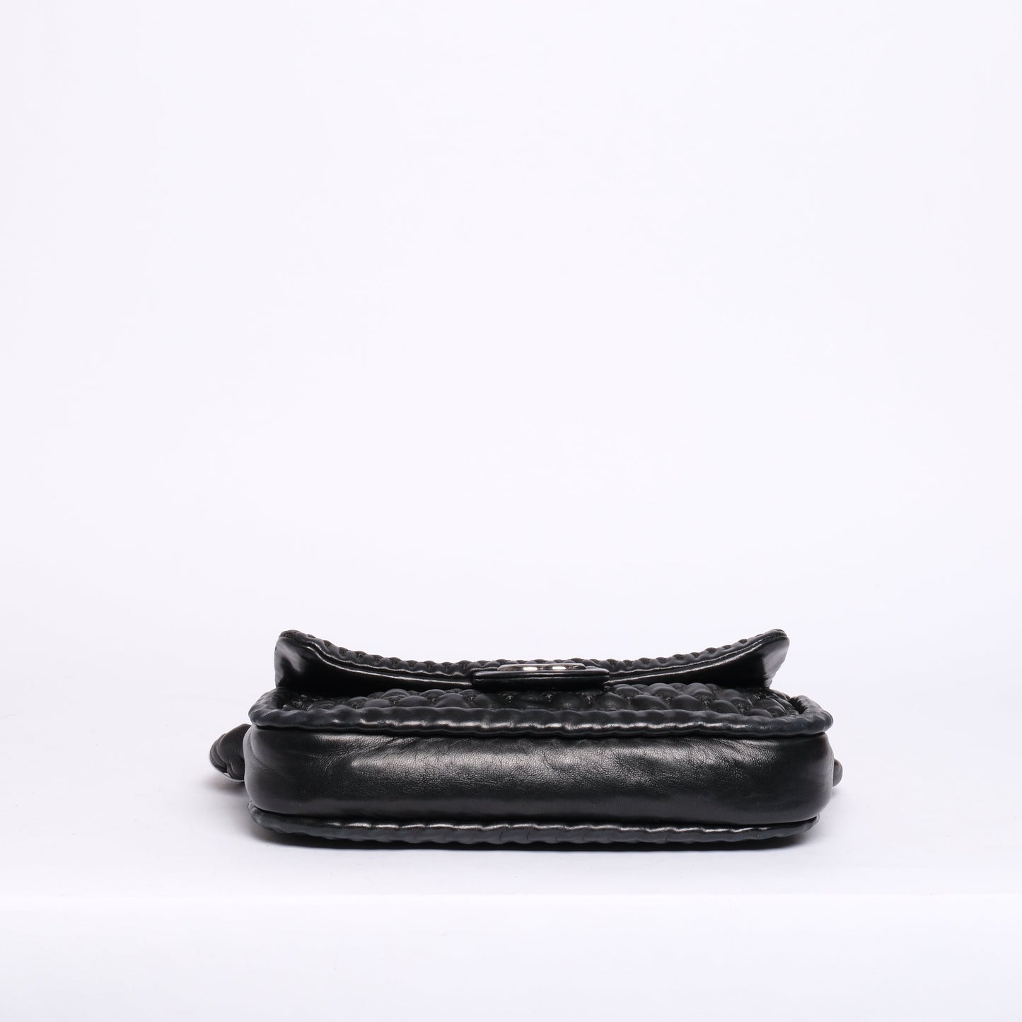 Chanel Black Ruffle Lambskin Leather Braided Handle Flap