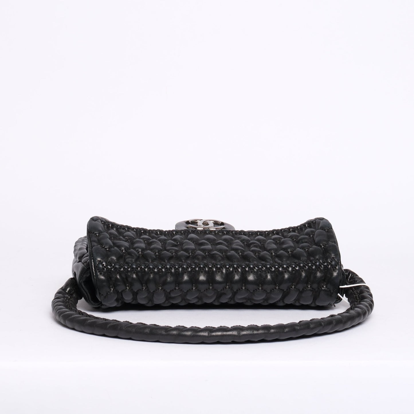Chanel Black Ruffle Lambskin Leather Braided Handle Flap