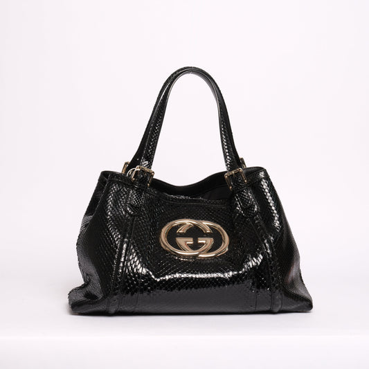 Gucci Black Python Leather Shoulder Bag