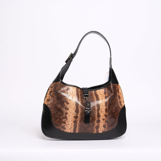 Gucci Brown & Black Python Leather Jackie Shoulder Bag