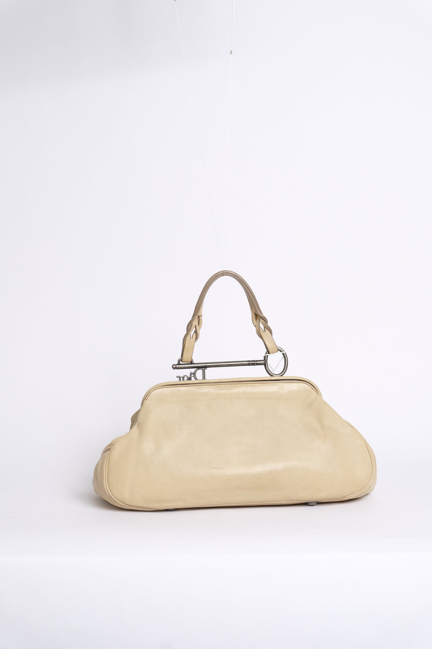 Christian Dior Beige Leather Gaucho Saddle Bowler Top Handle Bag