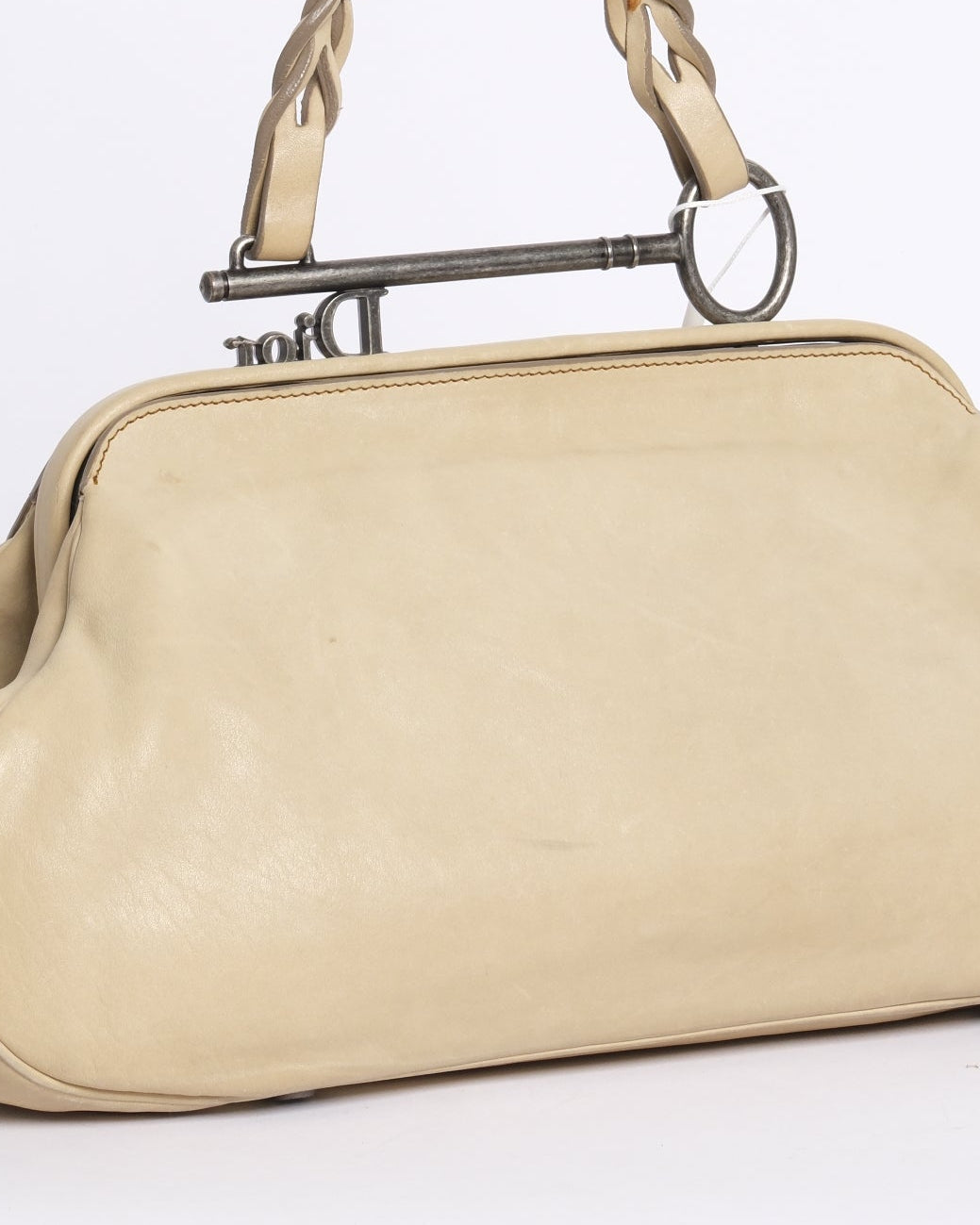 Christian Dior Beige Leather Gaucho Saddle Bowler Top Handle Bag