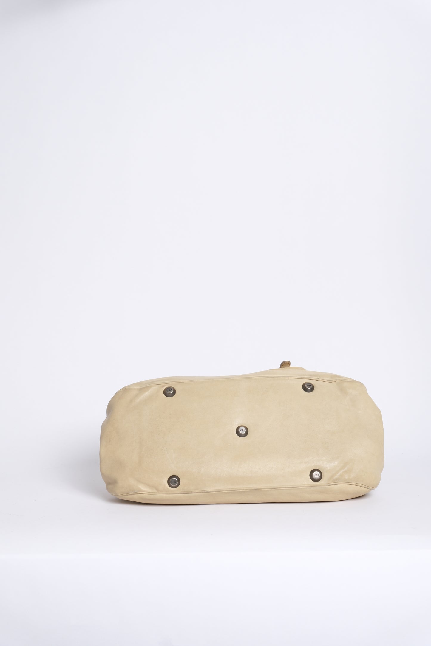 Christian Dior Beige Leather Gaucho Saddle Bowler Top Handle Bag