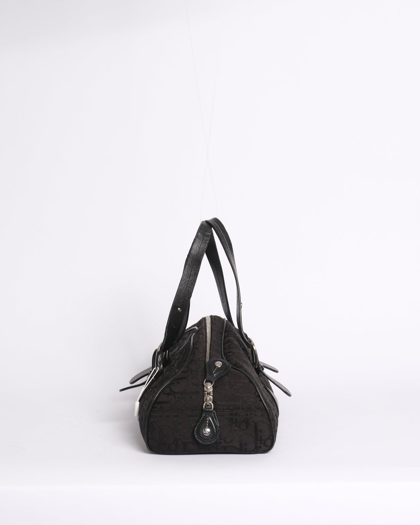 Christian Dior Black Trotter Canvas Embroidered Floral Bowler Bag