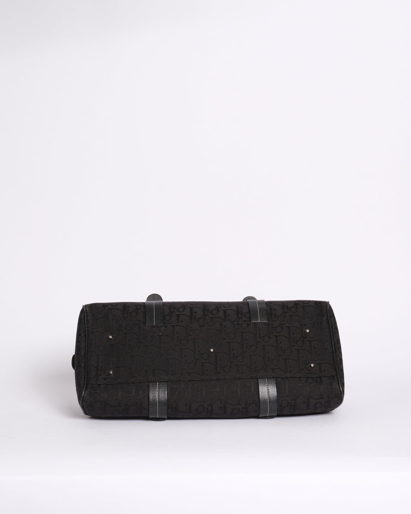 Christian Dior Black Trotter Canvas Embroidered Floral Bowler Bag
