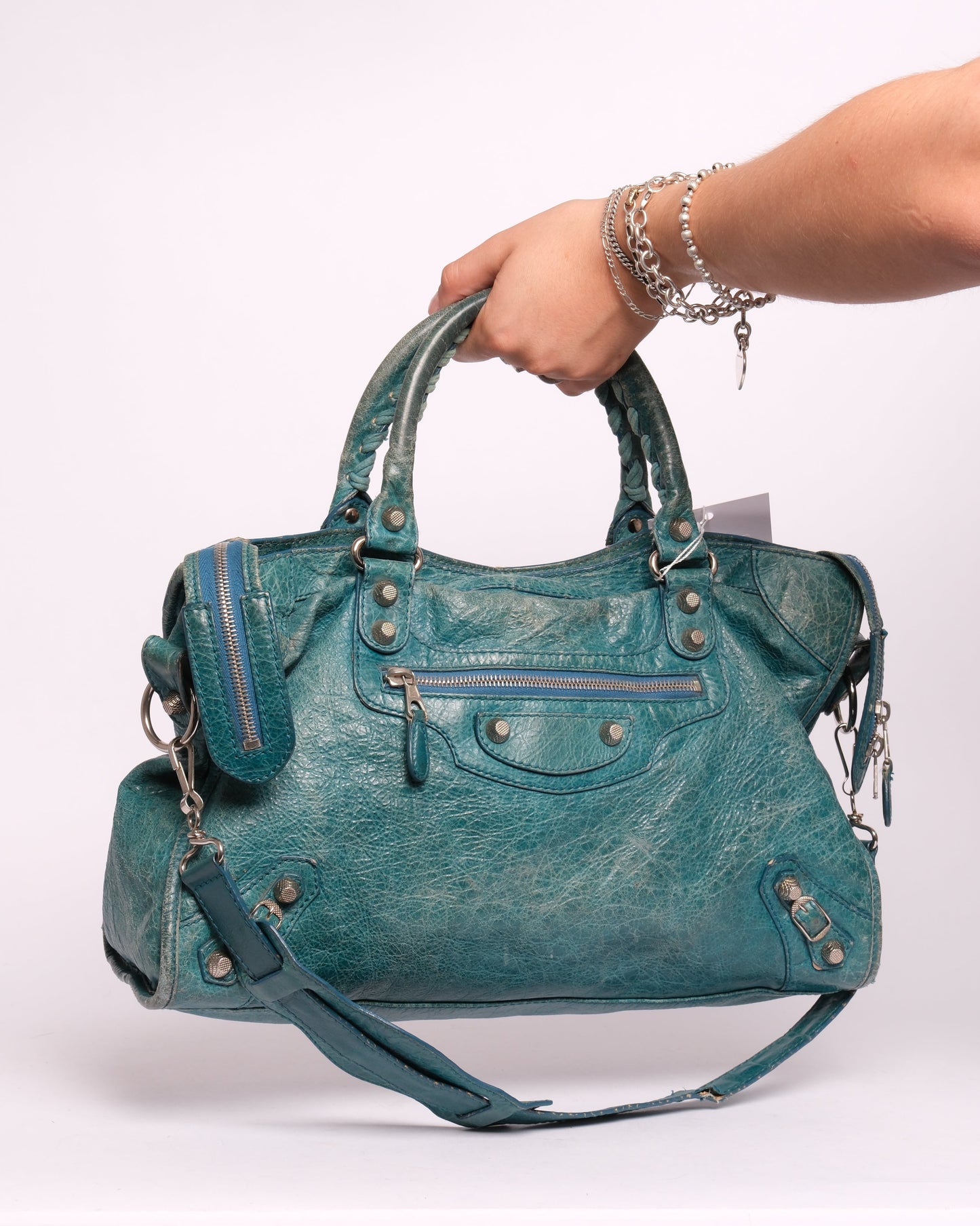 Balenciaga Teal Leather City Bag