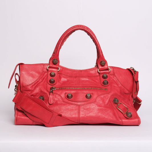 Balenciaga Red Leather "Part-Time" City Bag Giant Rose Gold HW