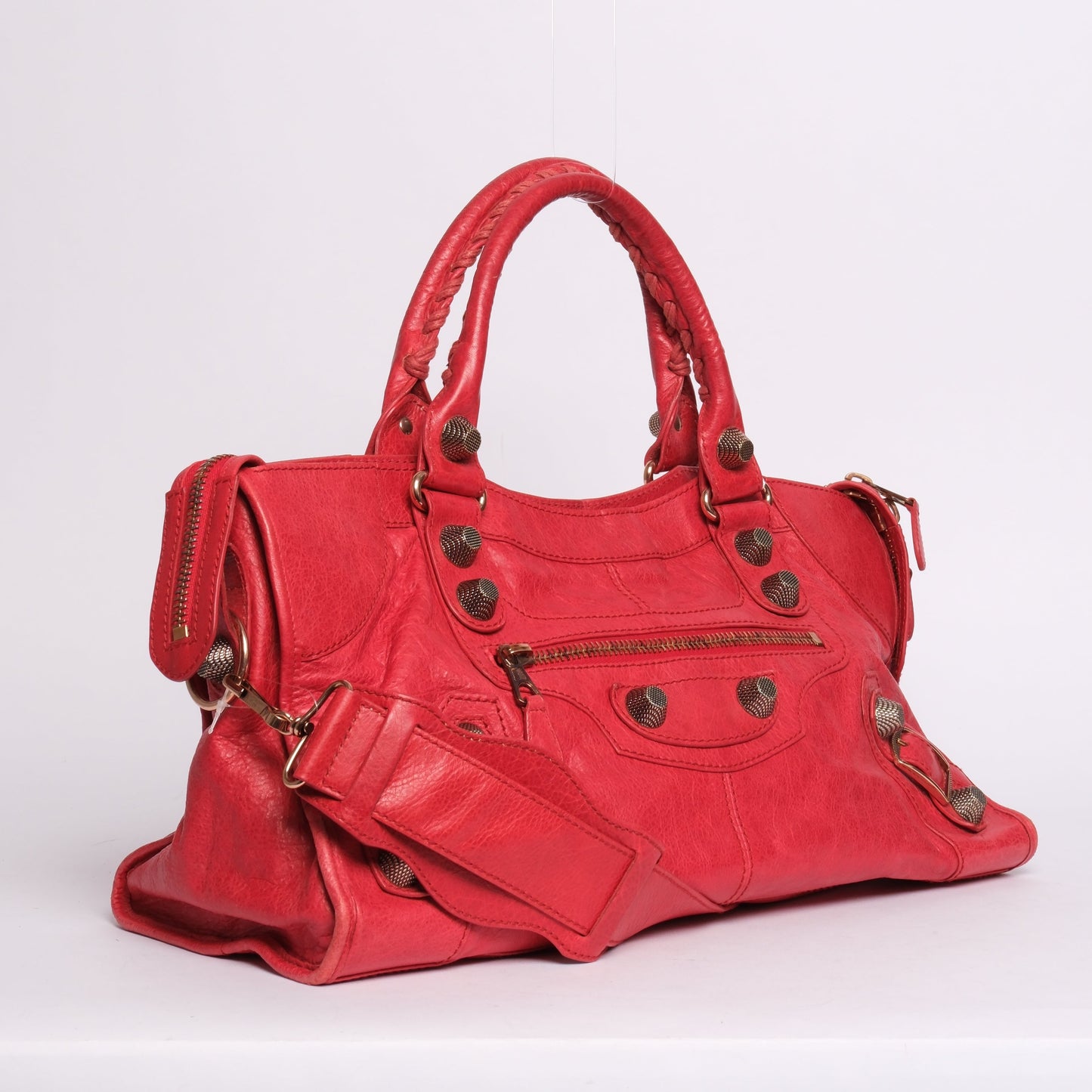 Balenciaga Red Leather "Part-Time" City Bag Giant Rose Gold HW