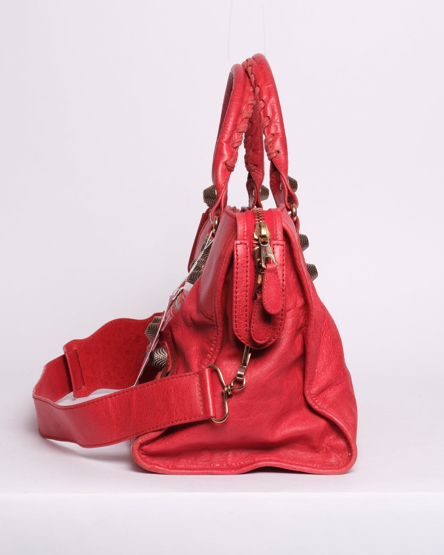 Balenciaga Red Leather "Part-Time" City Bag Giant Rose Gold HW