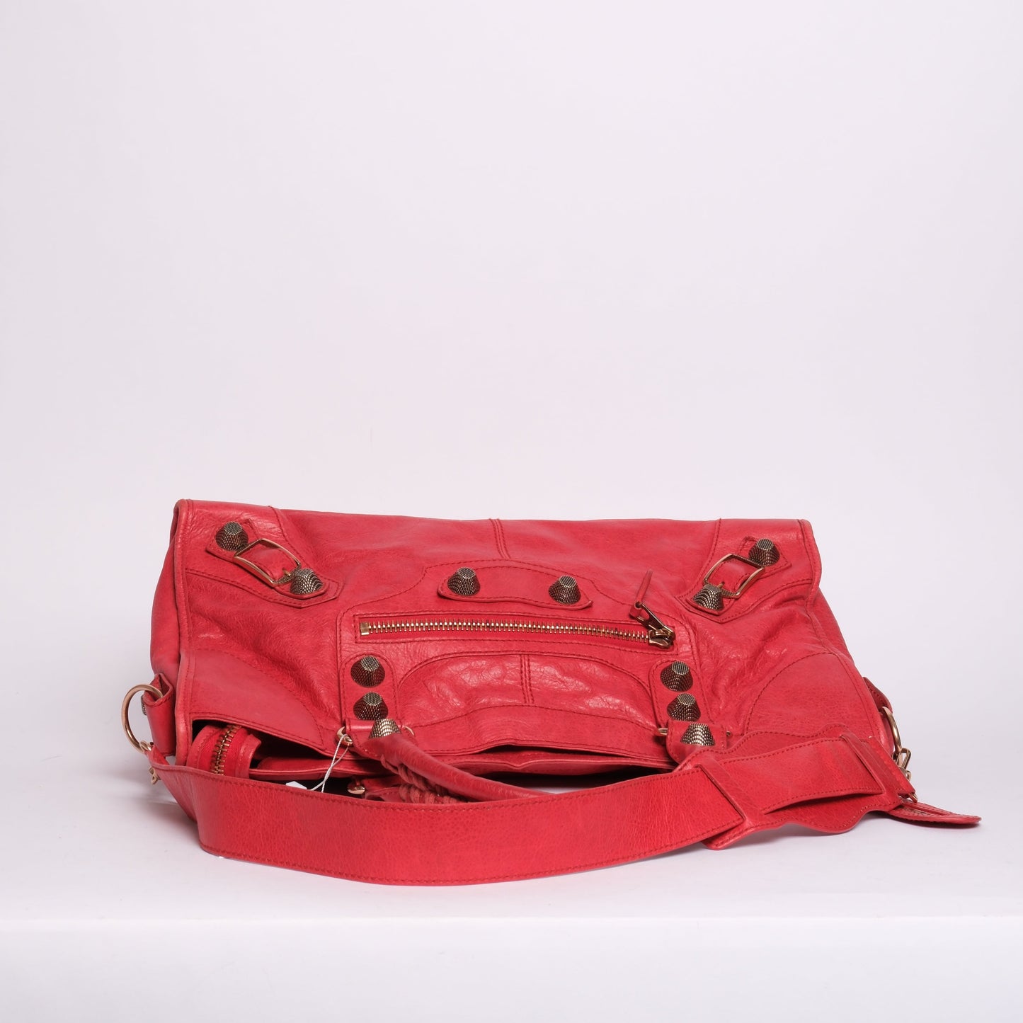 Balenciaga Red Leather "Part-Time" City Bag Giant Rose Gold HW