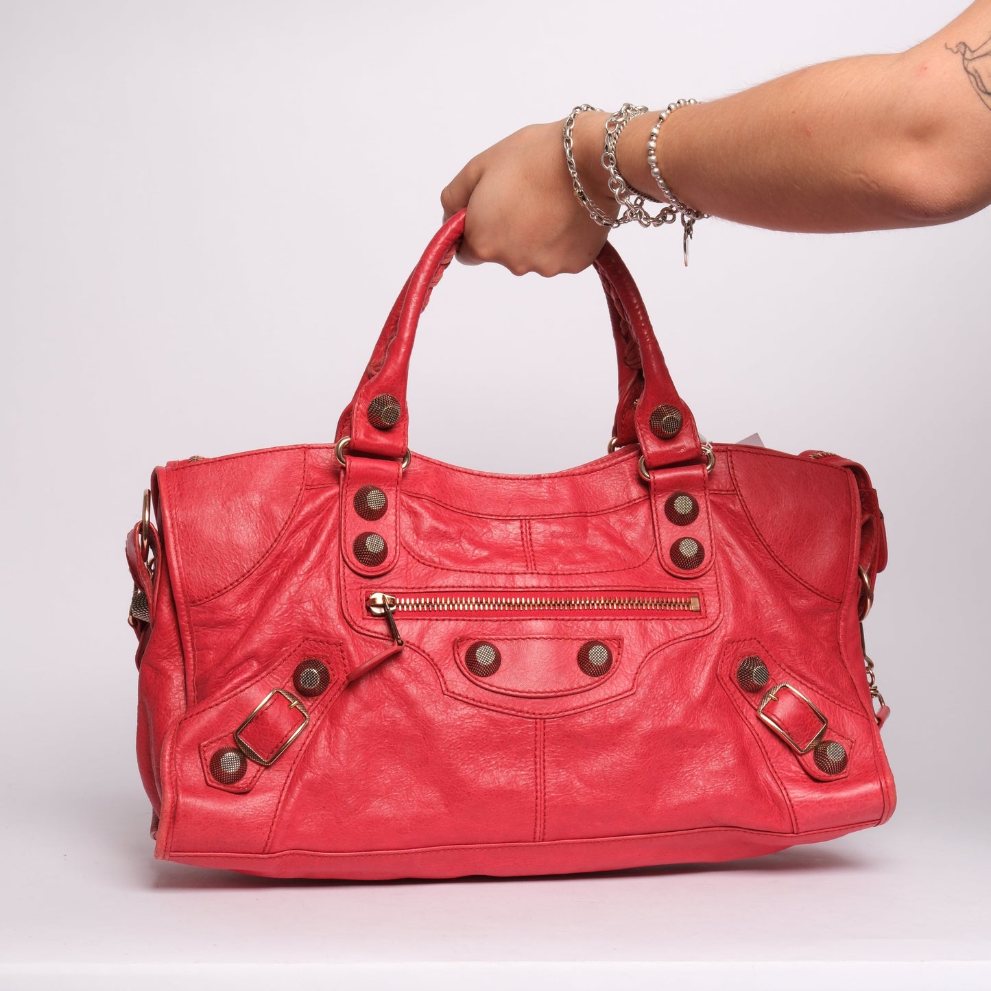 Balenciaga Red Leather "Part-Time" City Bag Giant Rose Gold HW