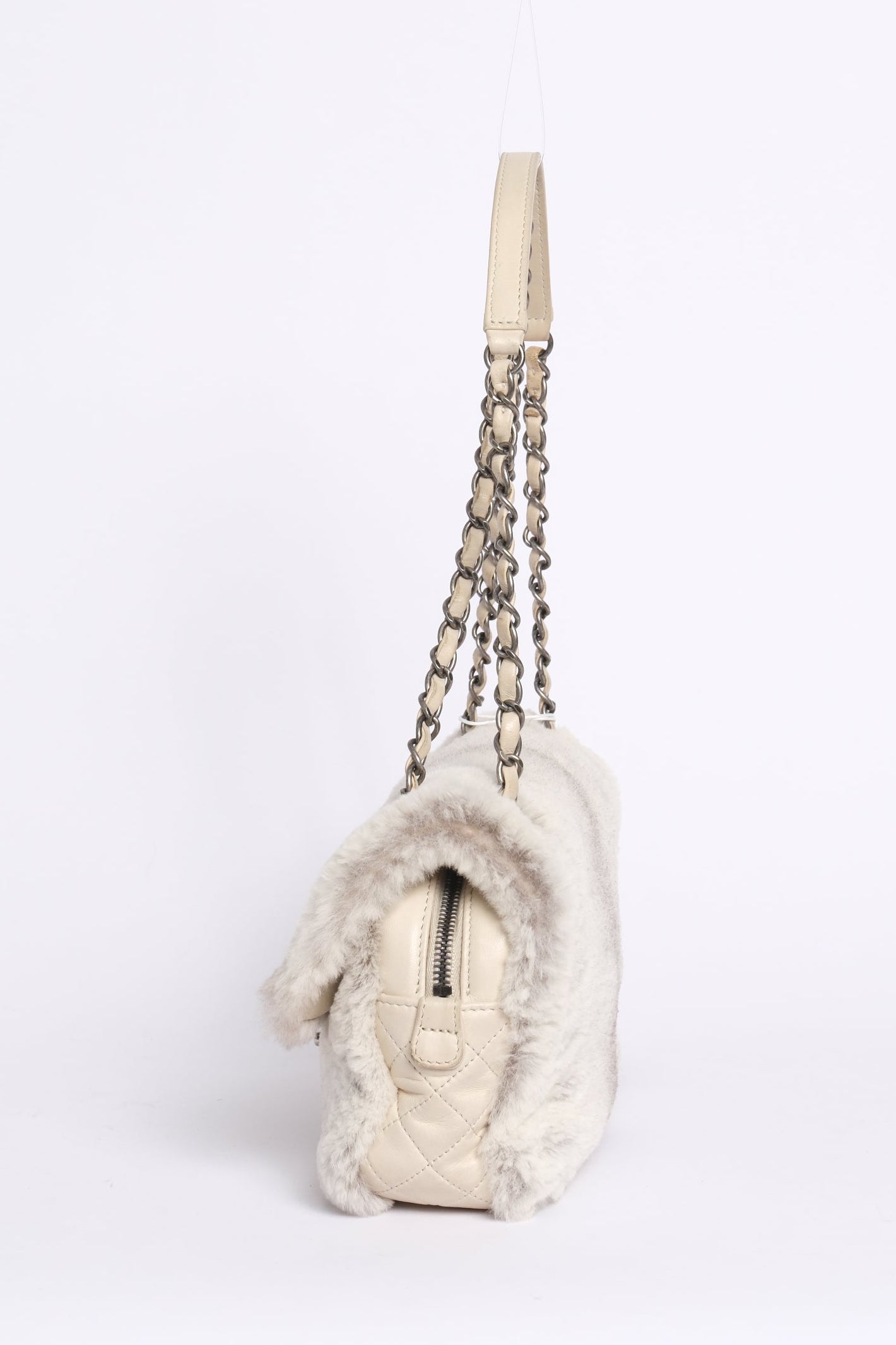 Chanel Beige Rabbit Fur Flap Chain Shoulder Bag