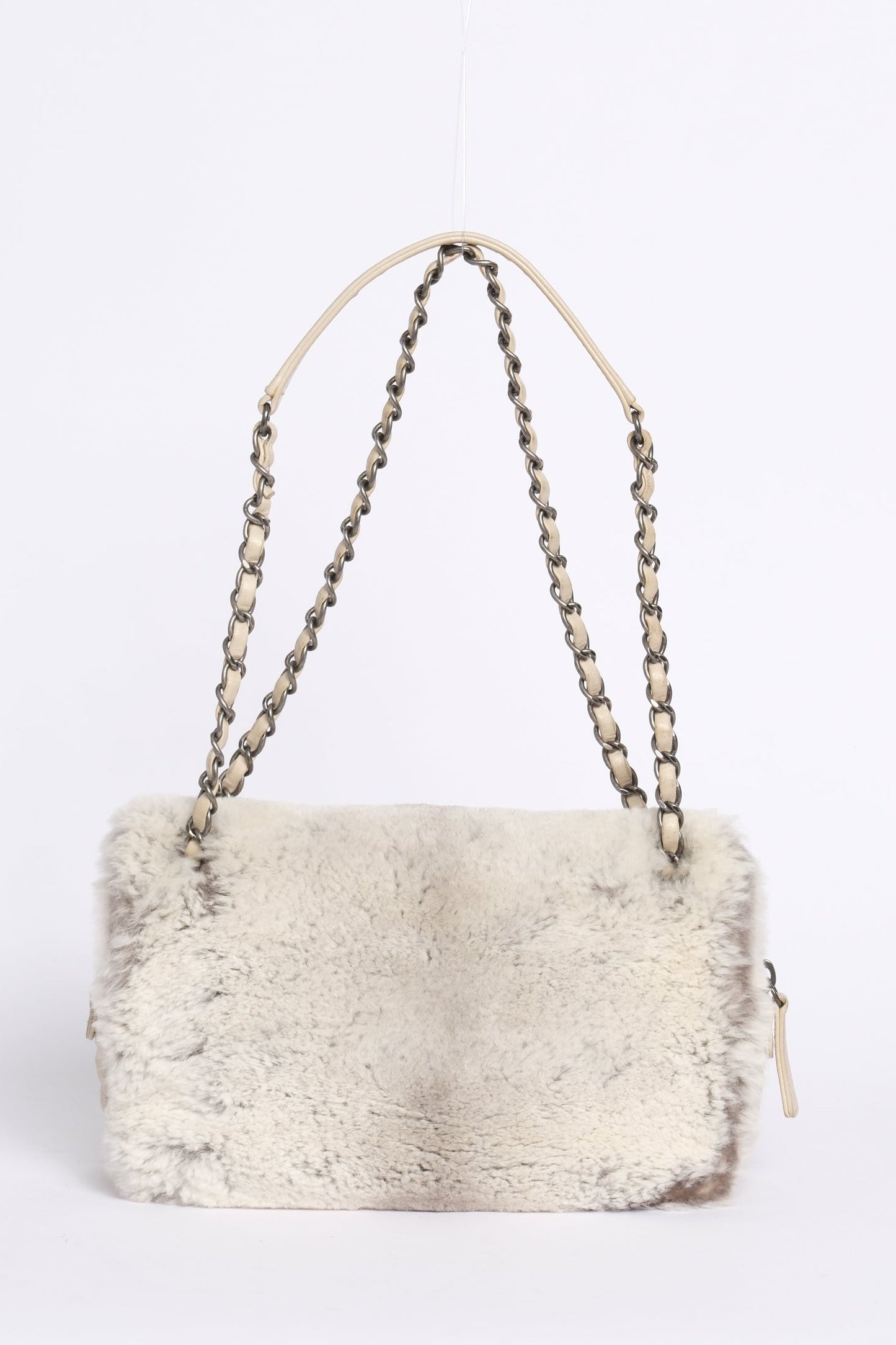 Chanel Beige Rabbit Fur Flap Chain Shoulder Bag