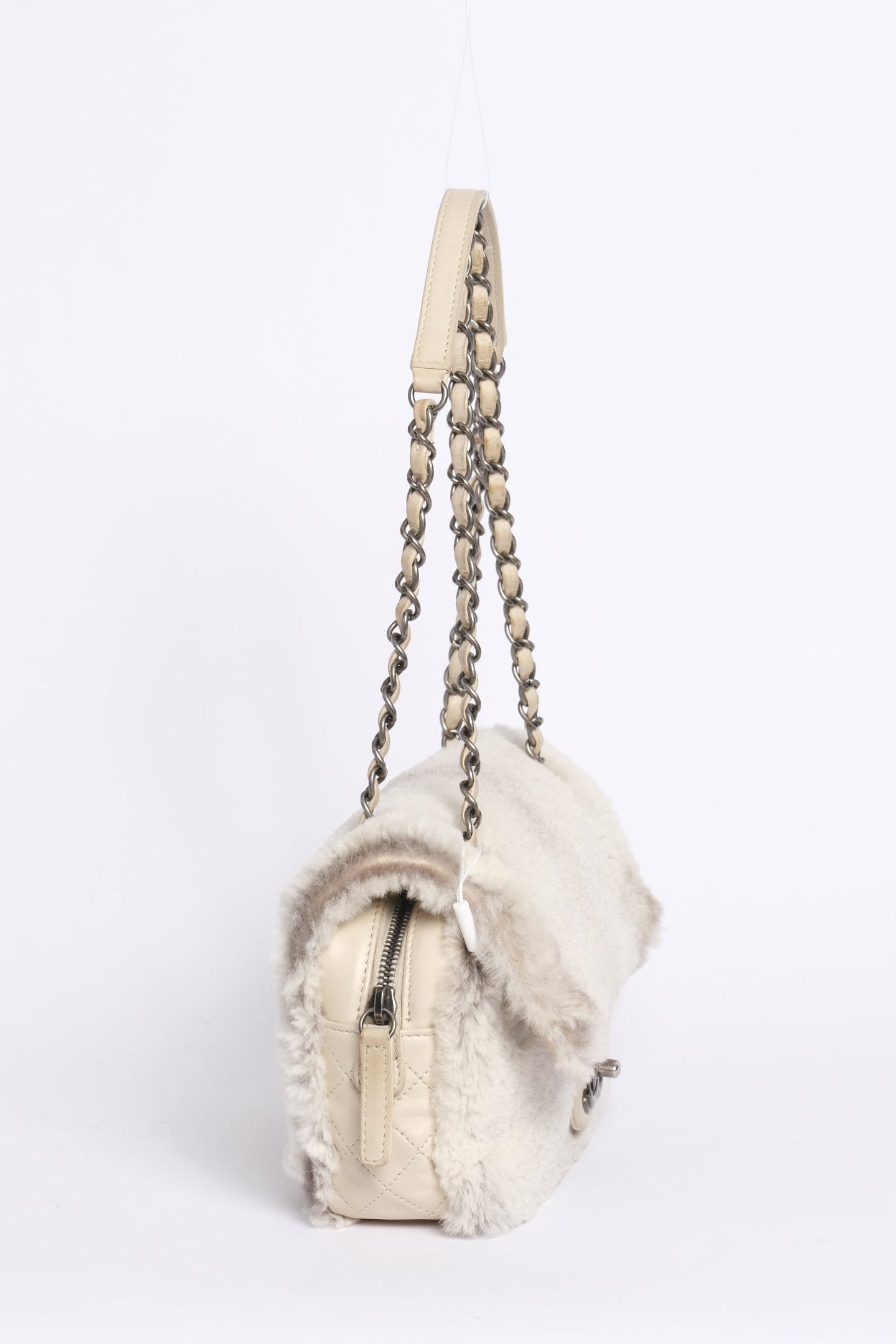 Chanel Beige Rabbit Fur Flap Chain Shoulder Bag
