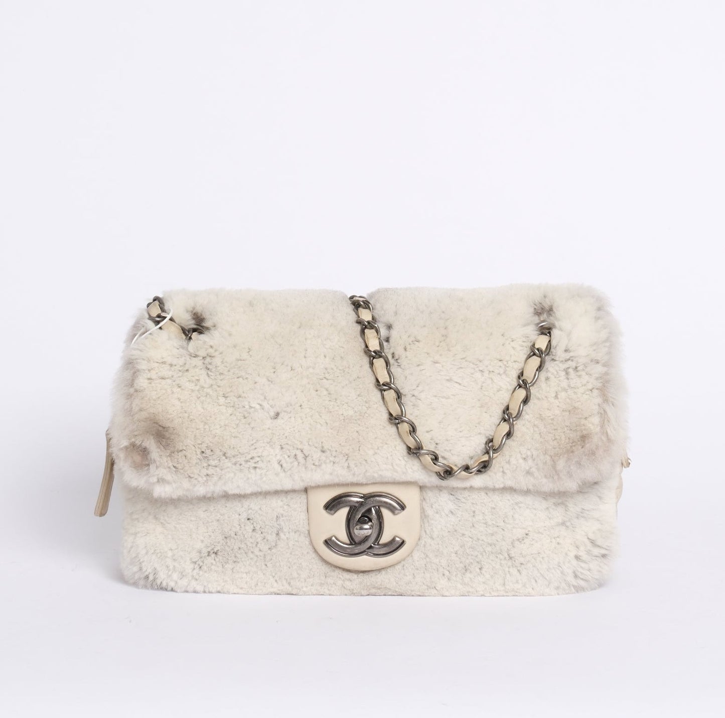 Chanel Beige Rabbit Fur Flap Chain Shoulder Bag