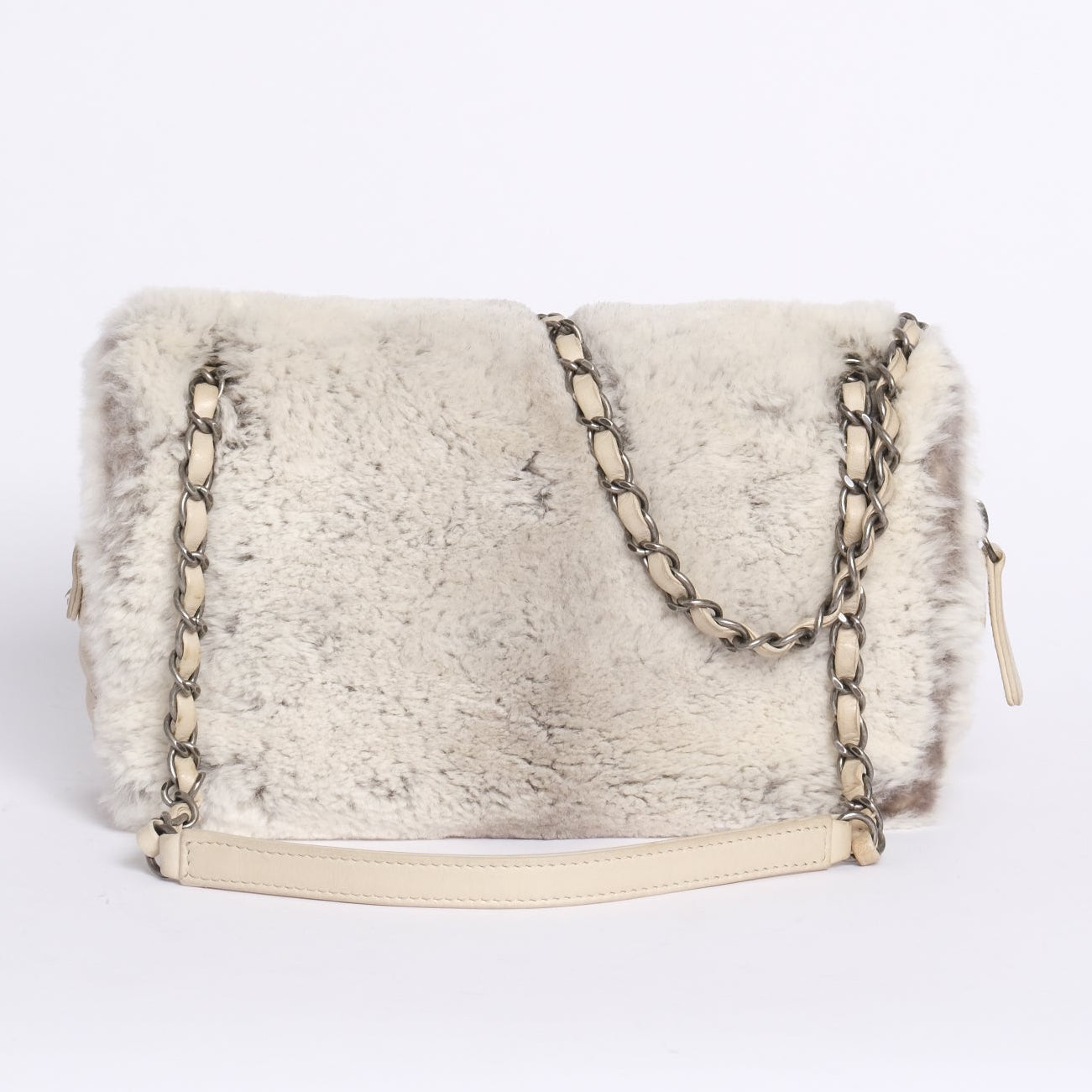 Chanel Beige Rabbit Fur Flap Chain Shoulder Bag