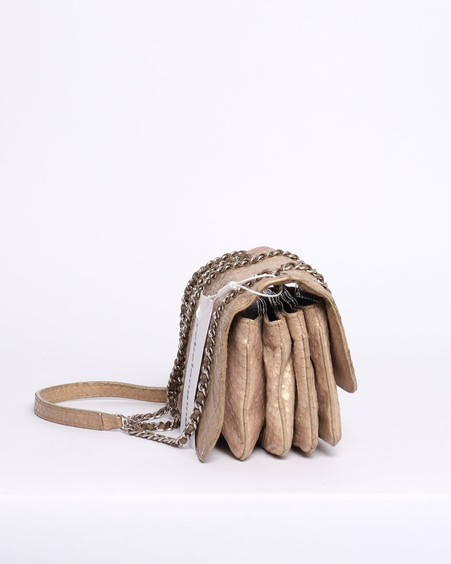 Chanel Beige Snakeskin Leather Quilted Accordion Flap