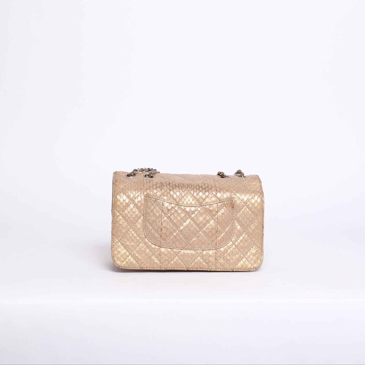 Chanel Beige Snakeskin Leather Quilted Accordion Flap