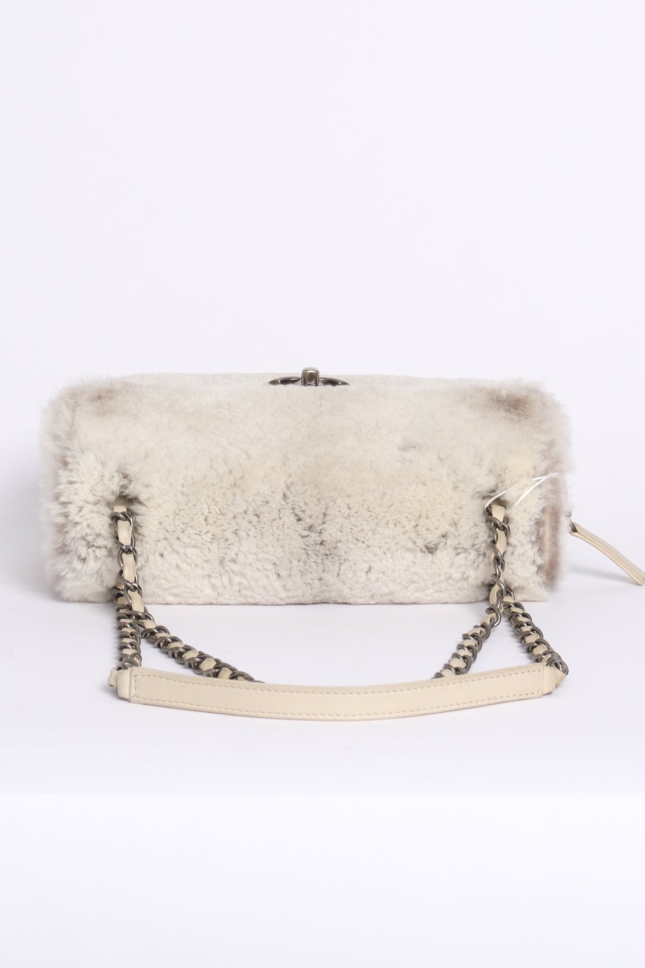 Chanel Beige Rabbit Fur Flap Chain Shoulder Bag