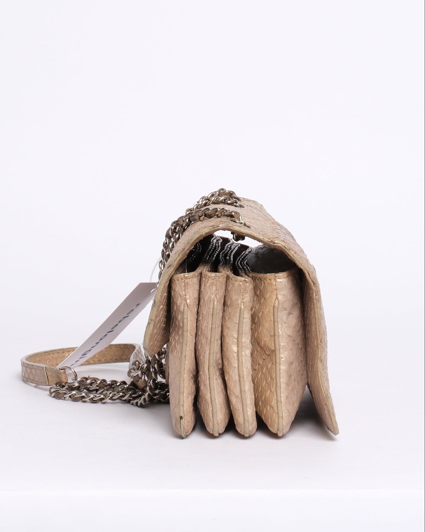 Chanel Beige Snakeskin Leather Quilted Accordion Flap