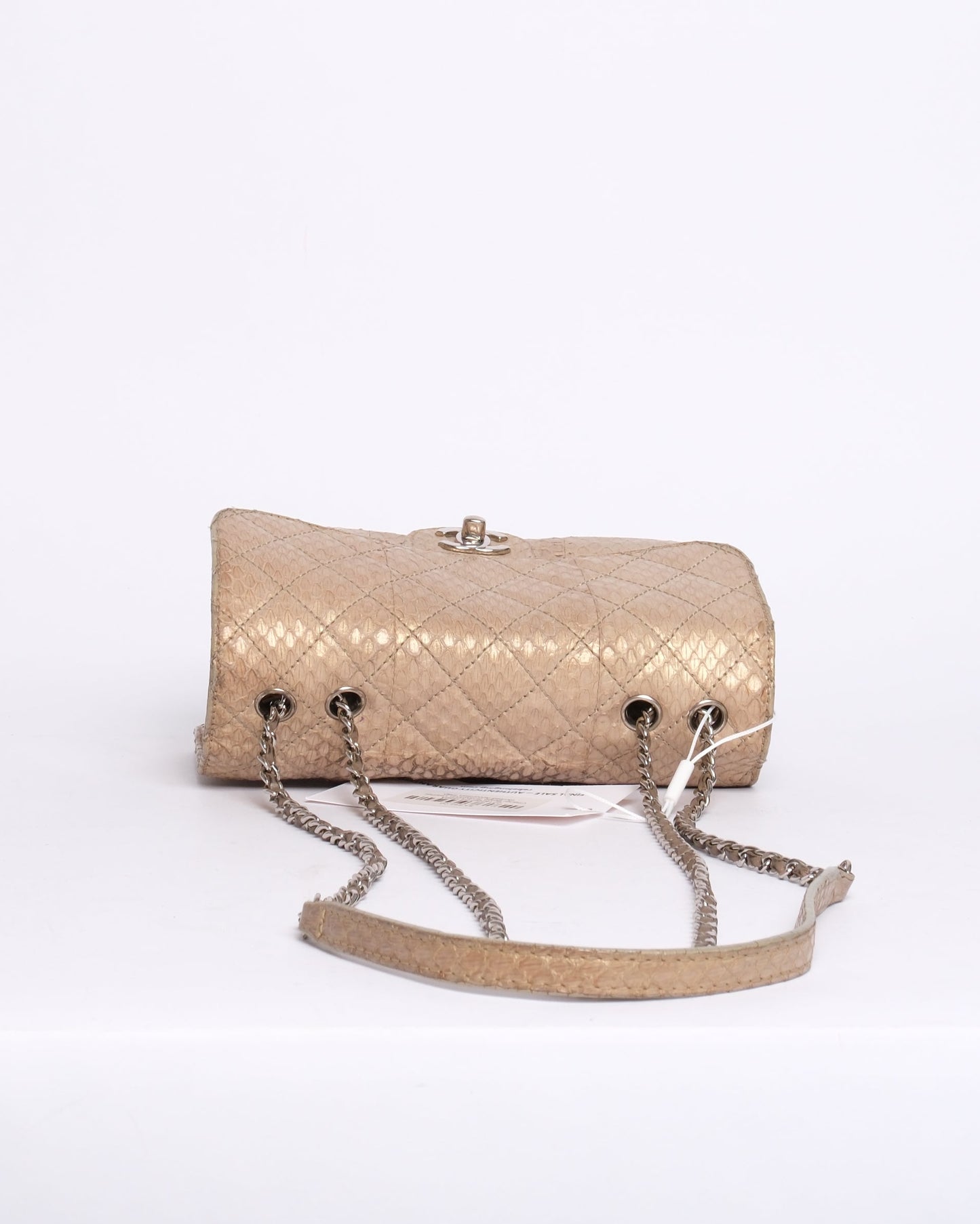 Chanel Beige Snakeskin Leather Quilted Accordion Flap