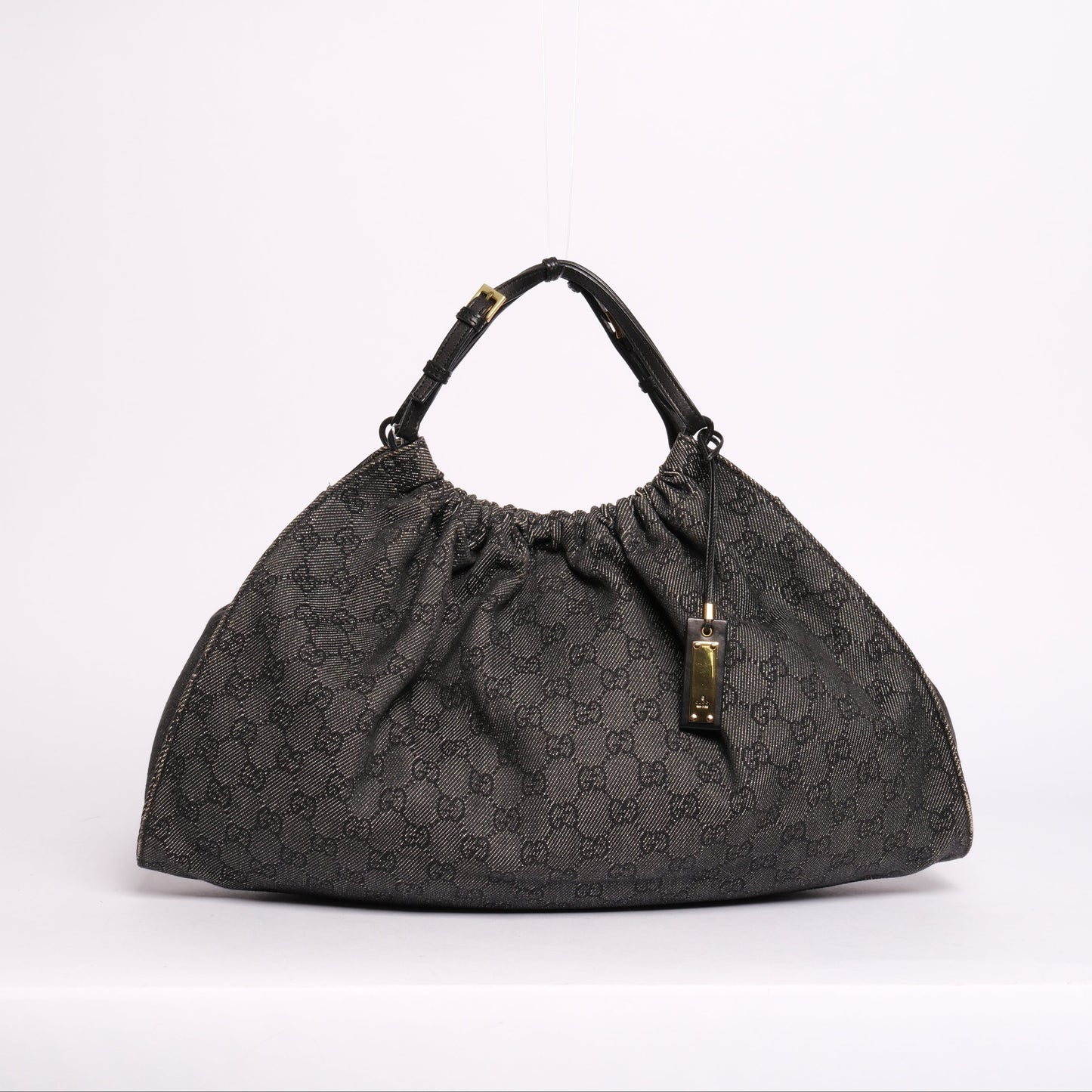 Gucci Black Denim Monogram Top Handle Bag