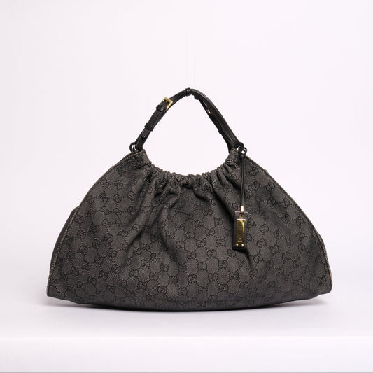 Gucci Black Denim Monogram Top Handle Bag