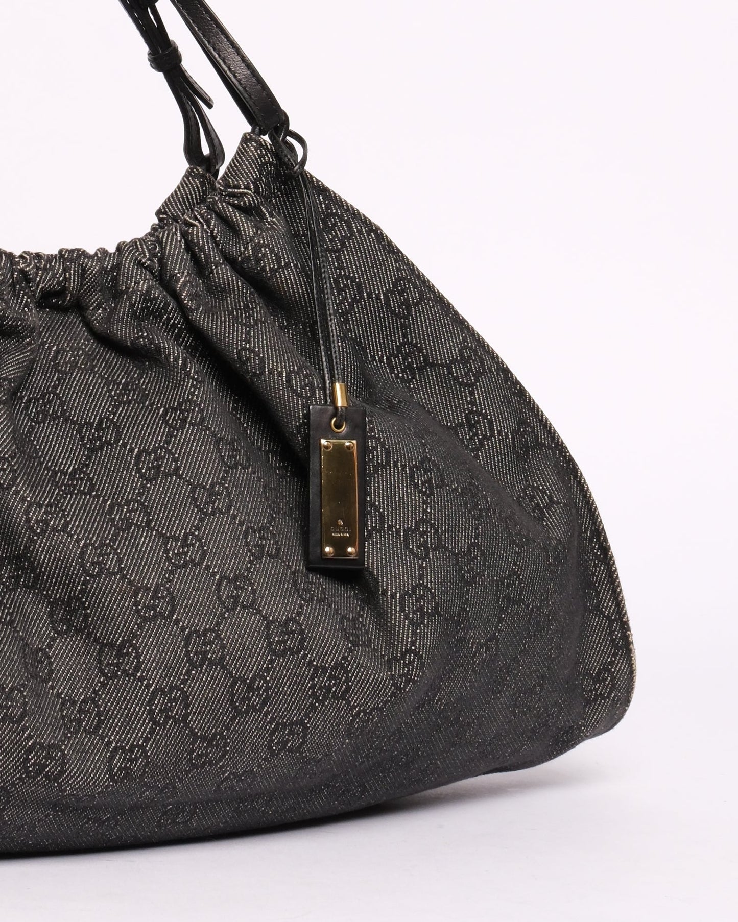 Gucci Black Denim Monogram Top Handle Bag