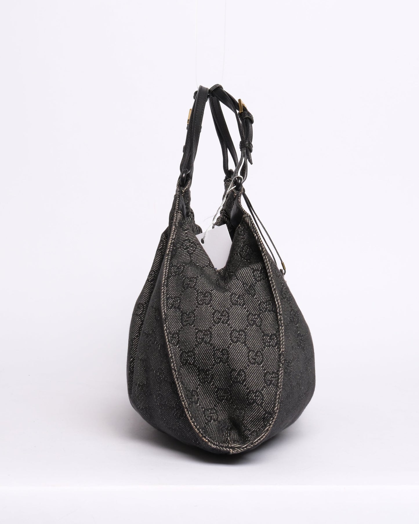 Gucci Black Denim Monogram Top Handle Bag