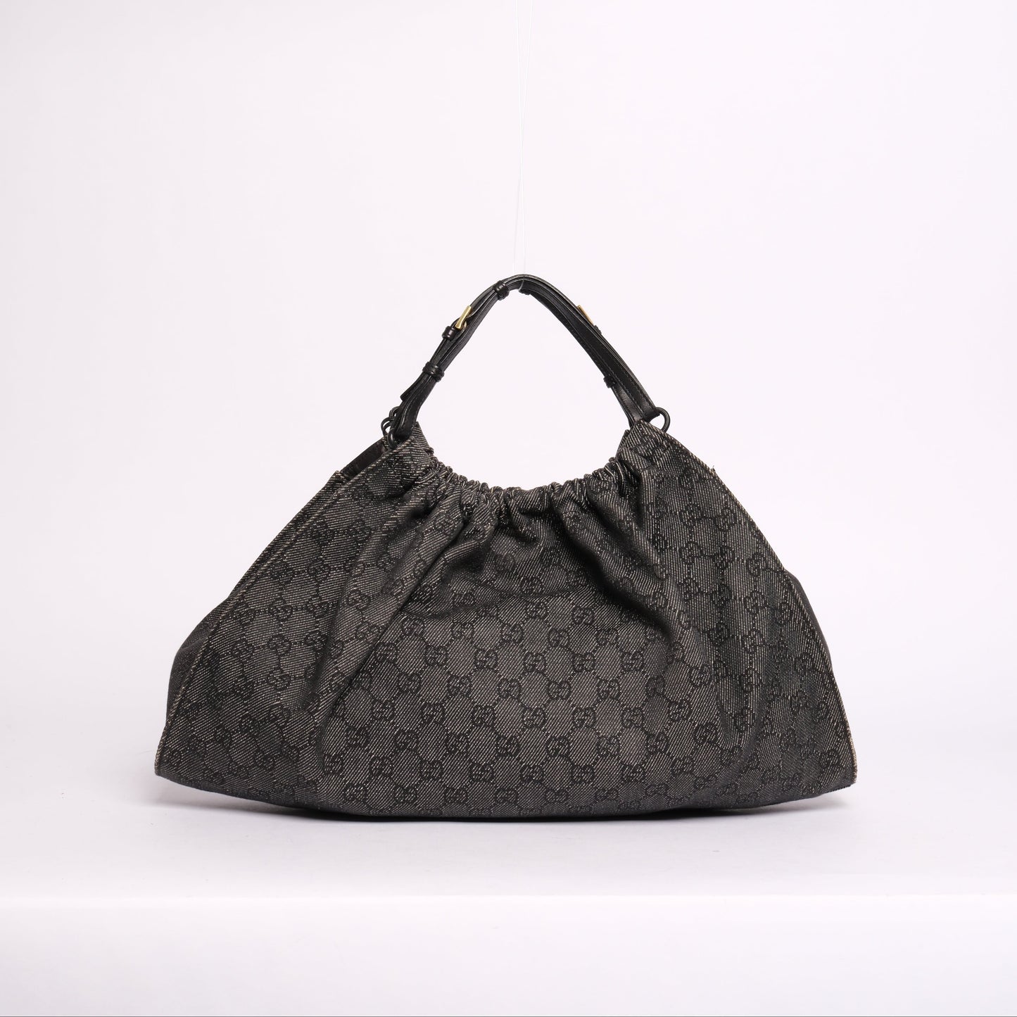 Gucci Black Denim Monogram Top Handle Bag