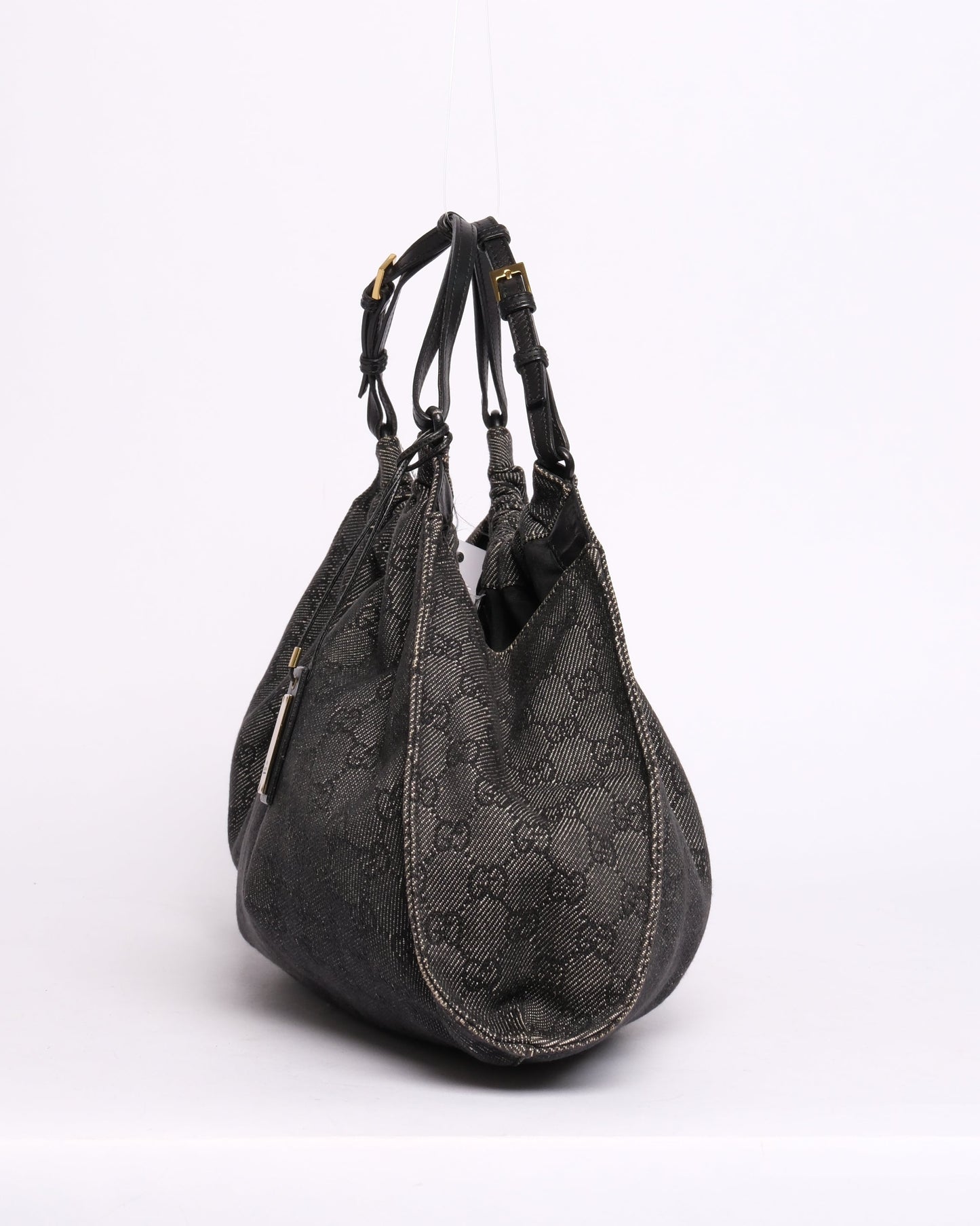 Gucci Black Denim Monogram Top Handle Bag