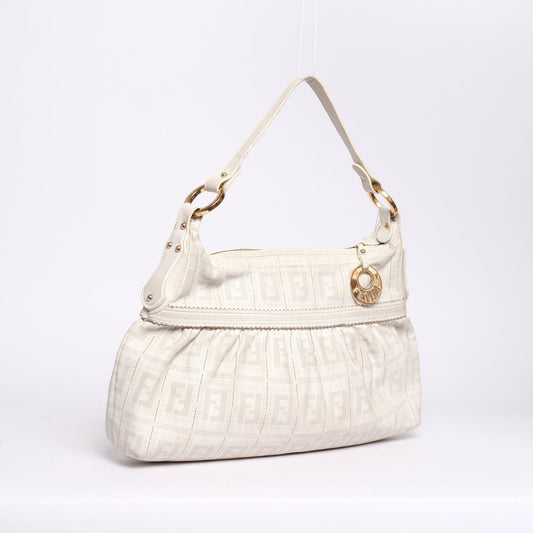 Fendi White Zucca Laser Cut Monogram Shoulder Bag