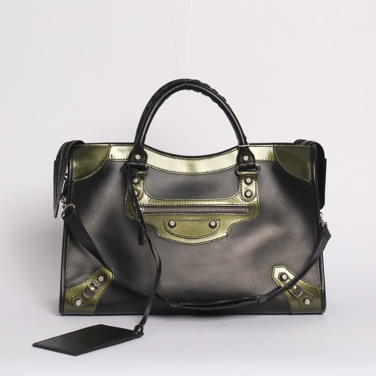 Balenciaga Black & Green Leather City bag