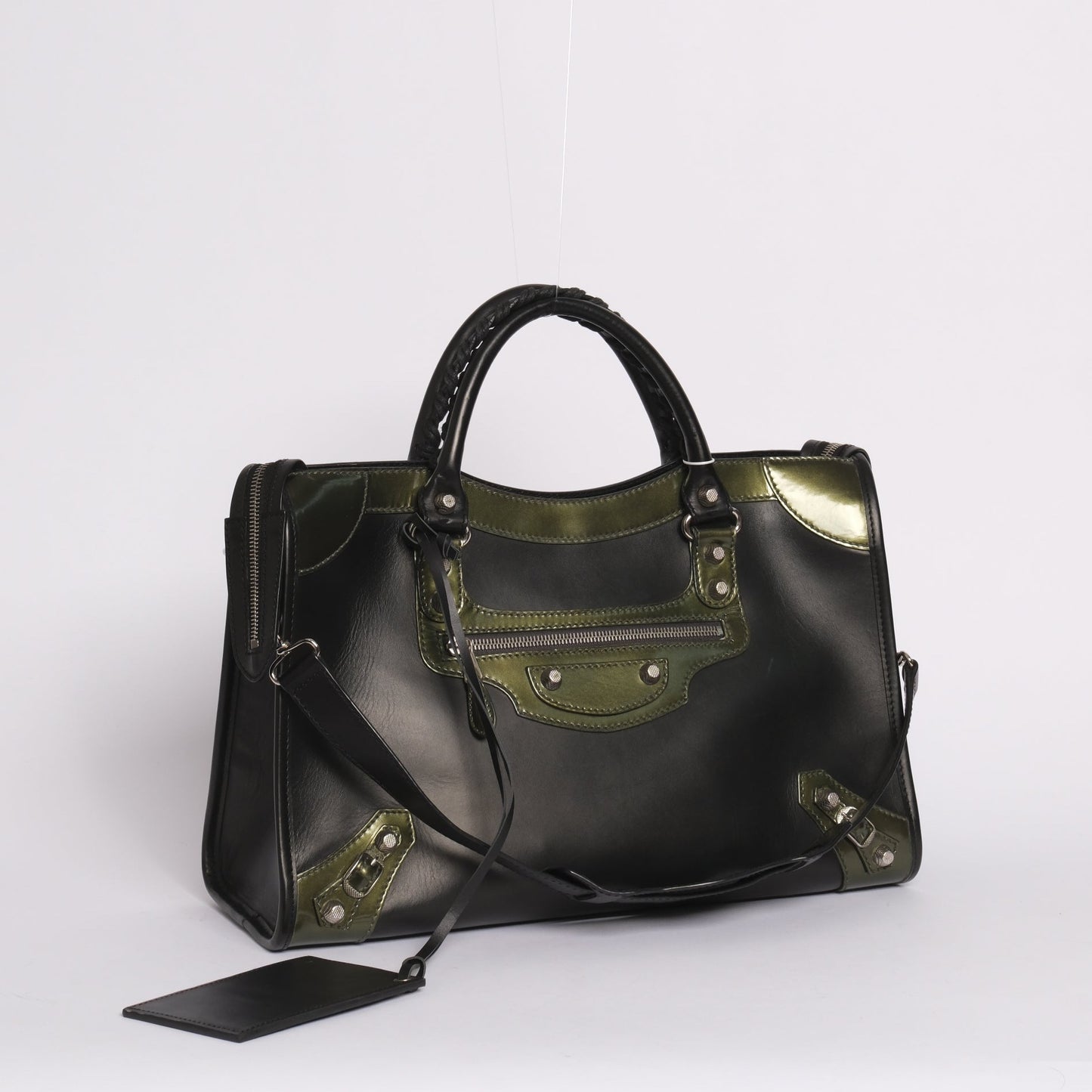 Balenciaga Black & Green Leather City bag