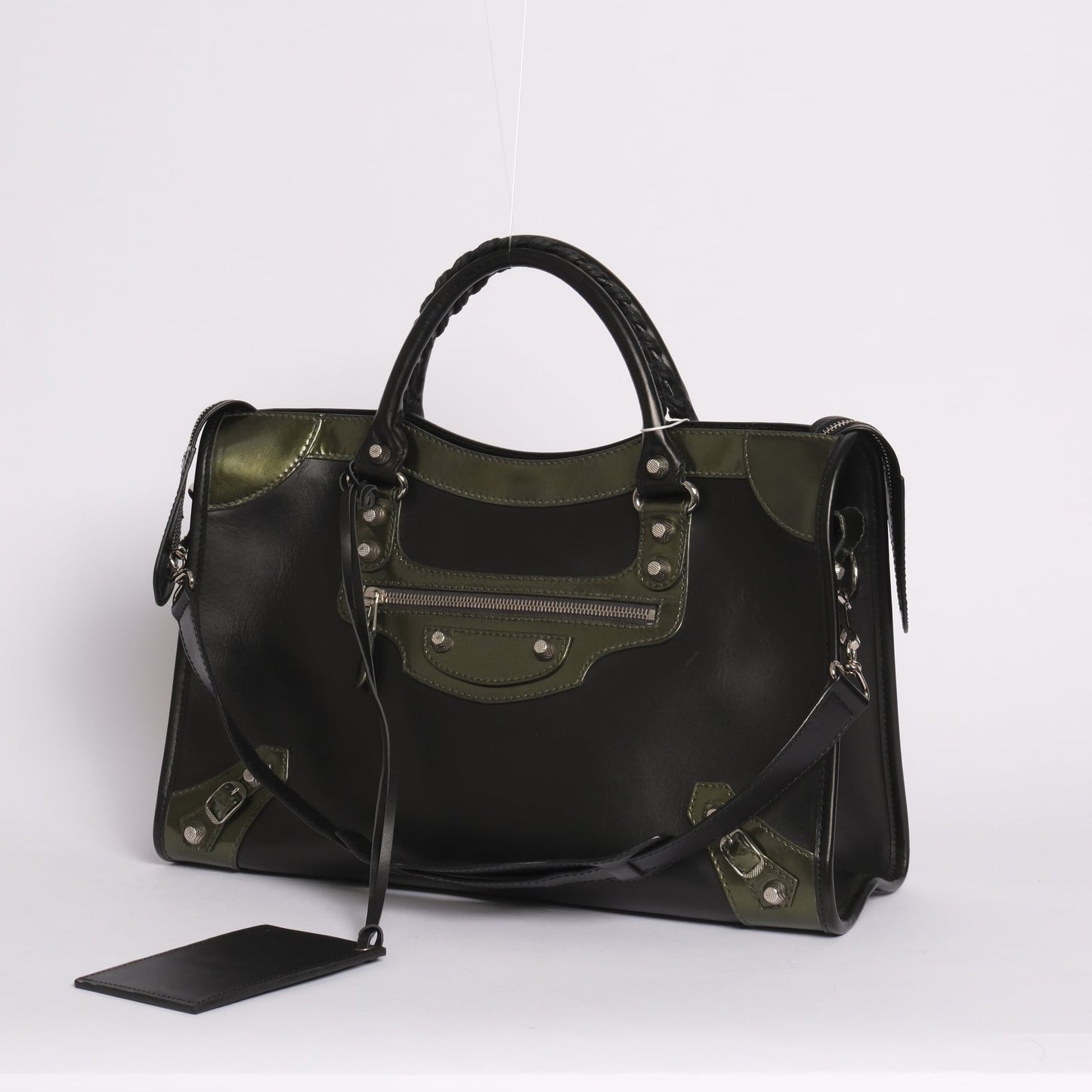 Balenciaga Black & Green Leather City bag