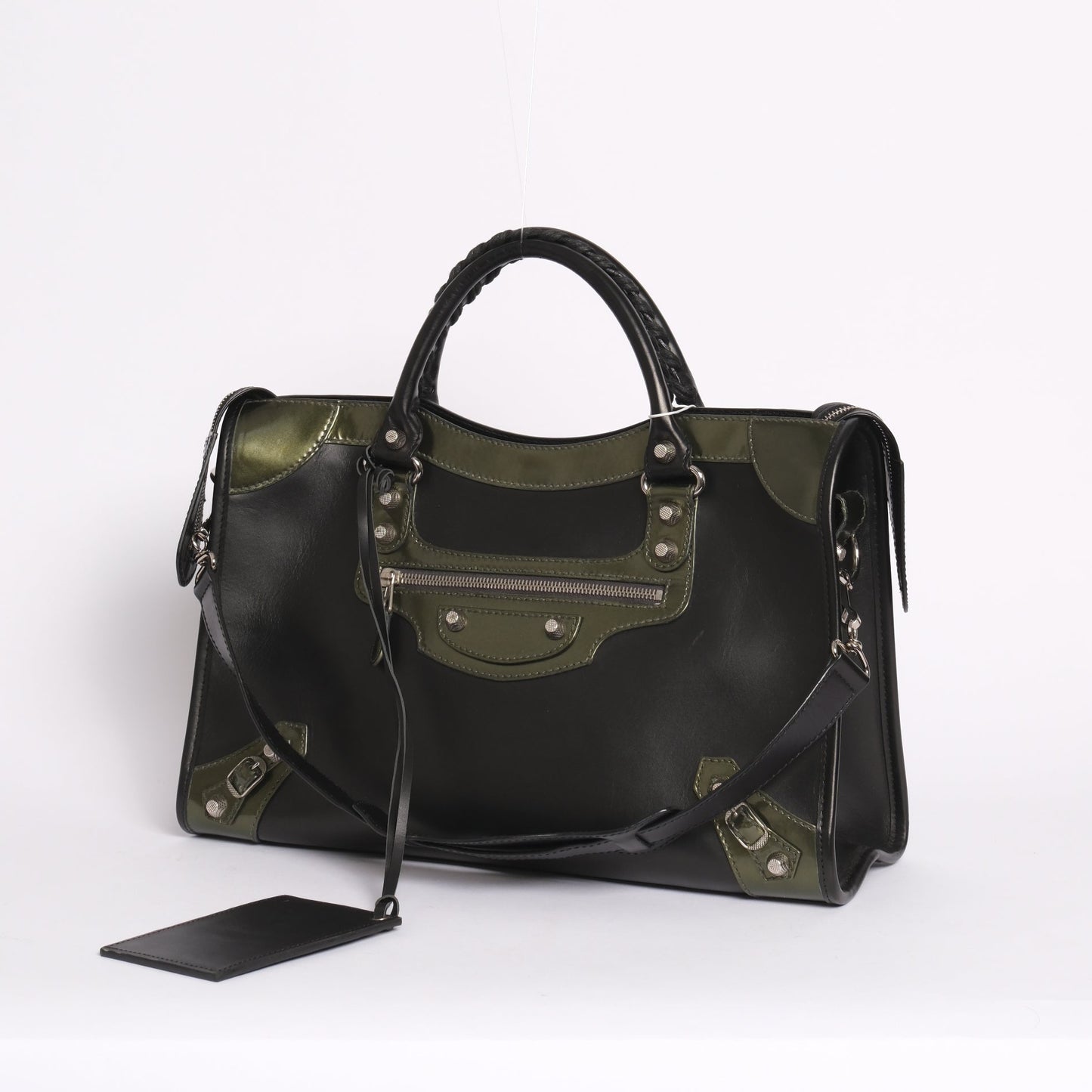 Balenciaga Black & Green Leather City bag