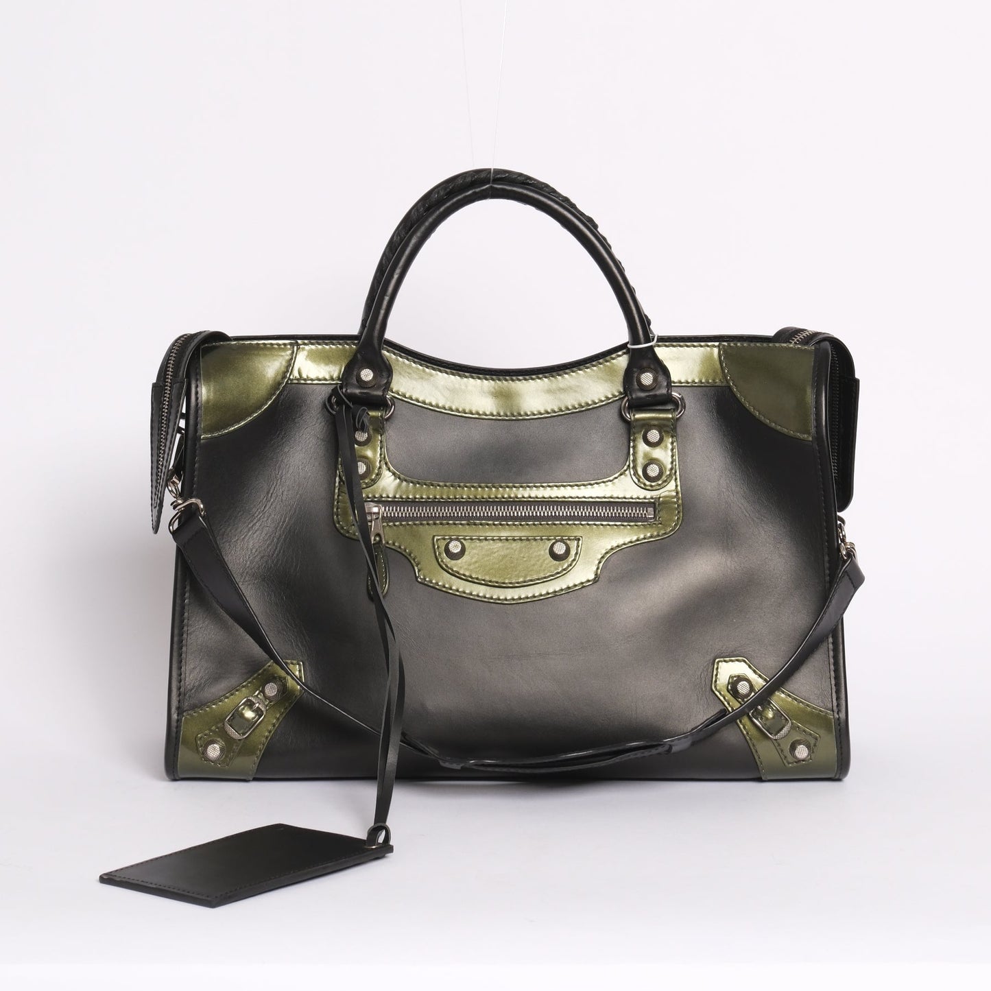 Balenciaga Black & Green Leather City bag
